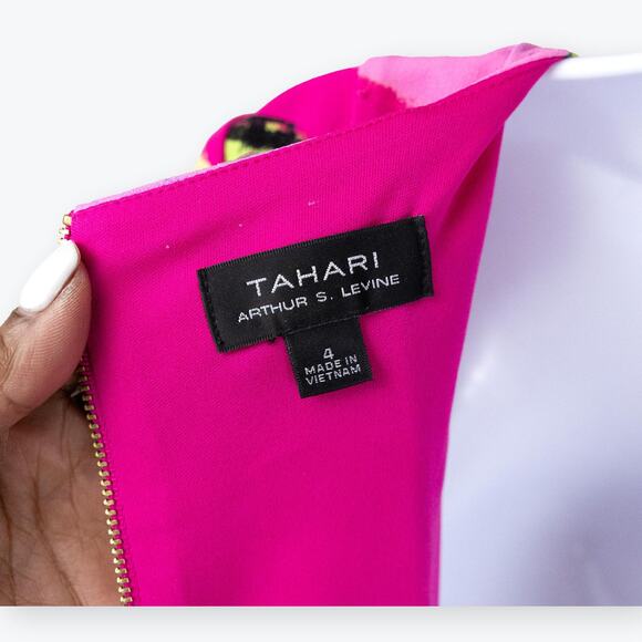 Tahari ASL Hot Pink Striped Scuba Pleated Fit-and-Flare Dress 4 - Picture 6 of 11